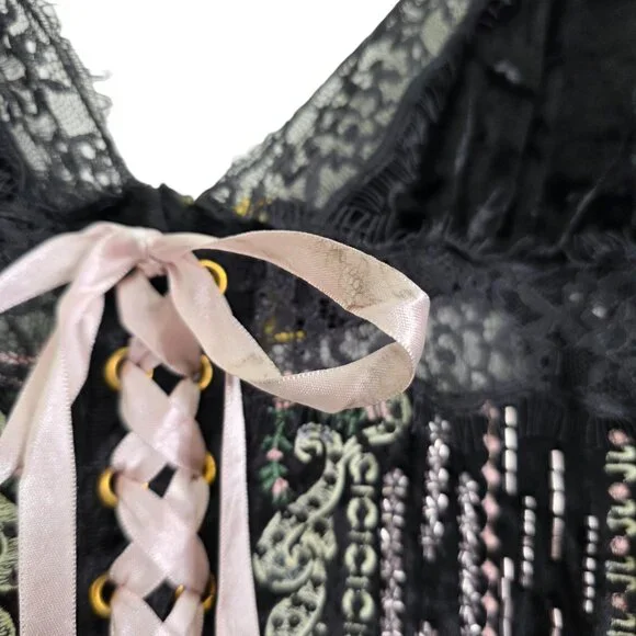 Fillyboo Kiss From A Rose Bias Maxi Dress Black Beaded Velvet Lace Size XS - Picture 9 of 10